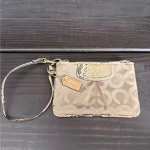 Coach Beige Wristlet with Signature Design